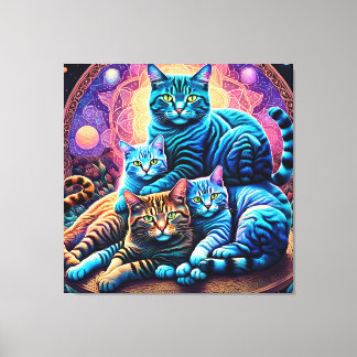 Impressão Em Tela Família Gato de Veranda