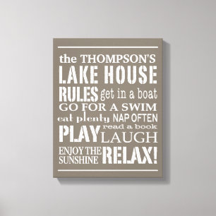 Impressão Em Tela Família Personalizada - Regras da Casa do Lago Br