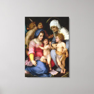 Impressão Em Tela Família santamente com anjos, c.1515-16 (óleo no