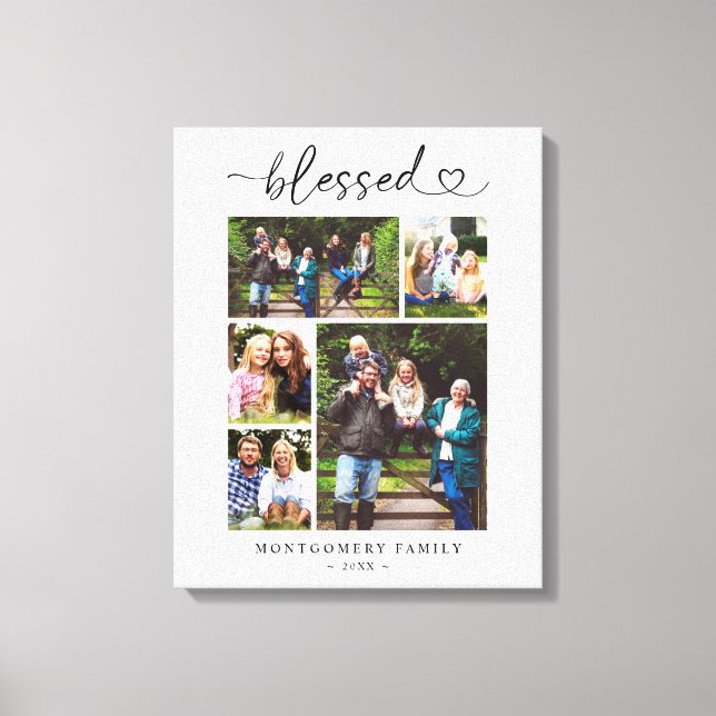 Impressão Em Tela Family Photo Collage Keepsake Blessed Heart Script (Frente)