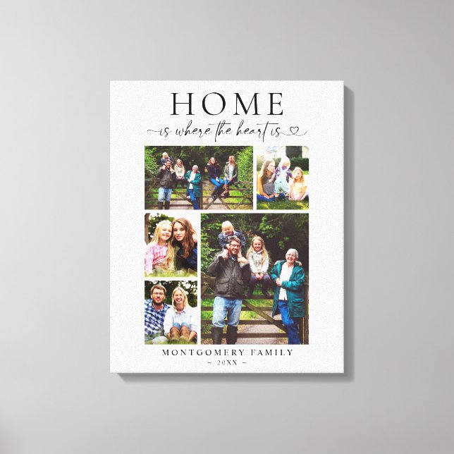 Impressão Em Tela Family Photo Collage Keepsake Heart Script (Frente)