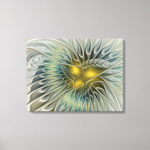 Impressão Em Tela Fantasia da Flor de Prata Dourada Arte Fractal Abs