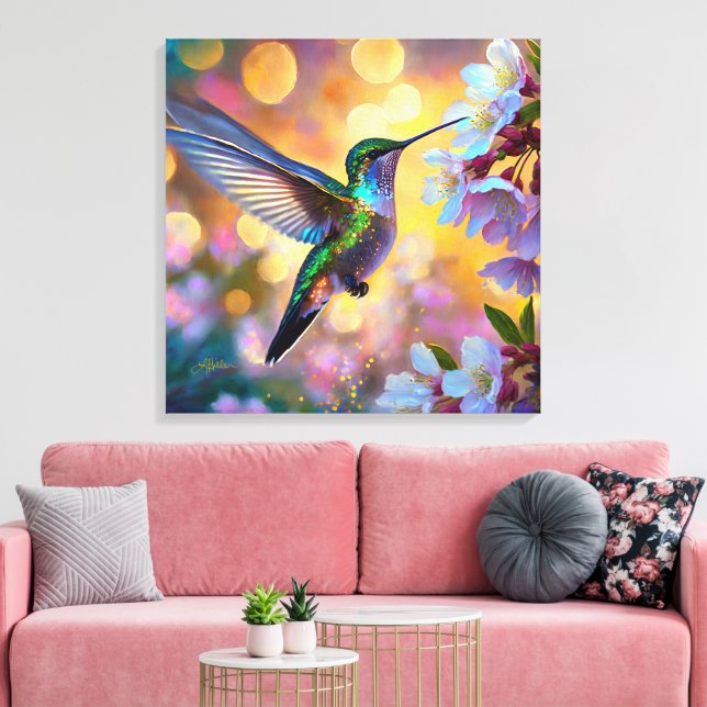 Impressão Em Tela Fantasia de Flor de Cerejeira Beija-flor (Insitu(Sala de estar))