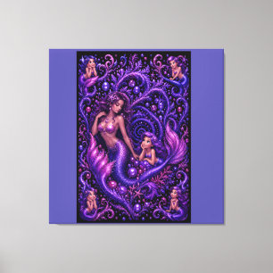Impressão Em Tela Fantasia de Mermaid Violeta Duo Sonho Oceânico Art