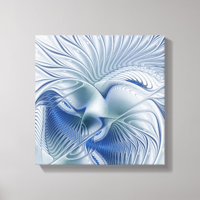 Impressão Em Tela Fantasia Dinâmica Tons Azuis Arte Fractal Abstrata (Frente)