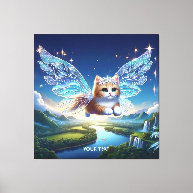 Impressão Em Tela Fantasia, Gato Voador Bonito (Frente)