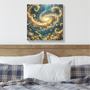 Impressão Em Tela Fantasia Oceano Dourado - Arte de Parede Luxuosa c