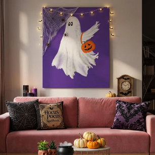 Impressão Em Tela Fantasma de Doce ou Travessura Com Balde de Doces