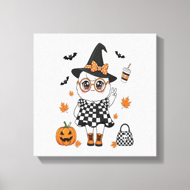 Impressão Em Tela Fantasma de Halloween Fofo (Frente)