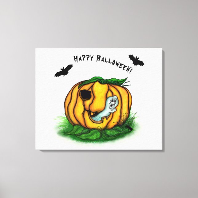 Impressão Em Tela Fantasma do Halloween, Bat, Ghost e Spider (Frente)