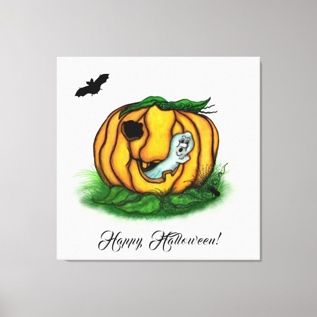 Impressão Em Tela Fantasma do Halloween, Bat, Ghost e Spider (Frente)