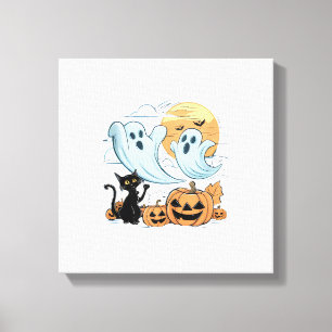 Impressão Em Tela Fantasma Engraçado & Gato Preto Preguiçoso Hallowe
