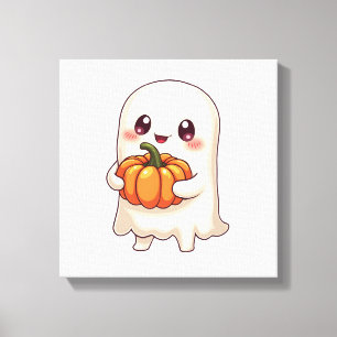 Impressão Em Tela Fantasma Fofo com Abóbora � Halloween Divertido