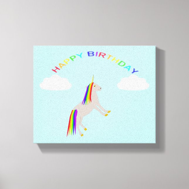 Impressão Em Tela Fantasy Birthday Unicorn Rainbow and Clouds (Frente)