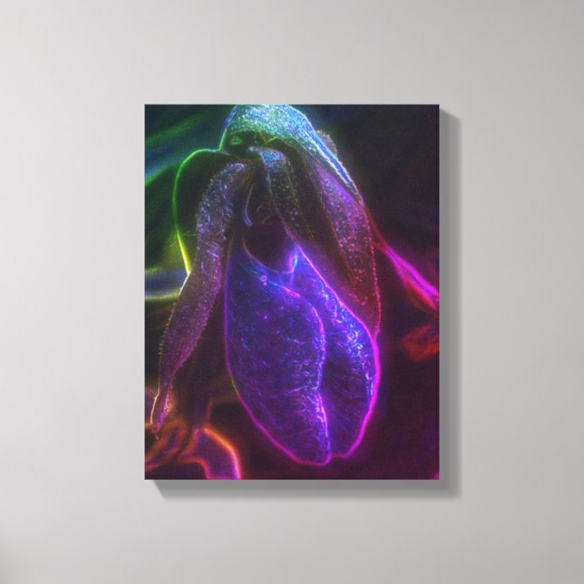 Impressão Em Tela Fantasy Blue Abstrato Lady Slipper Flower Art (Frente)