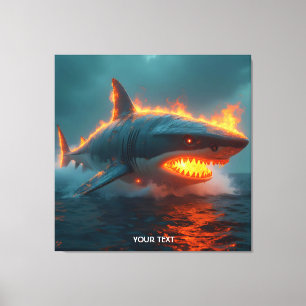 Impressão Em Tela Fantasy Cute Fire Shark Sea