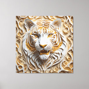 Impressão Em Tela Fantasy Cute Kirigami Tiger White