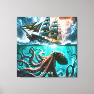 Impressão Em Tela Fantasy Cute Octopus - Navio à vela