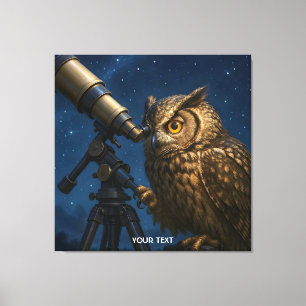 Impressão Em Tela Fantasy Cute Owl Telescope Night