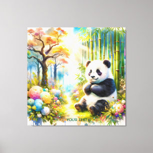 Impressão Em Tela Fantasy Cute Panda Bamboo Forest