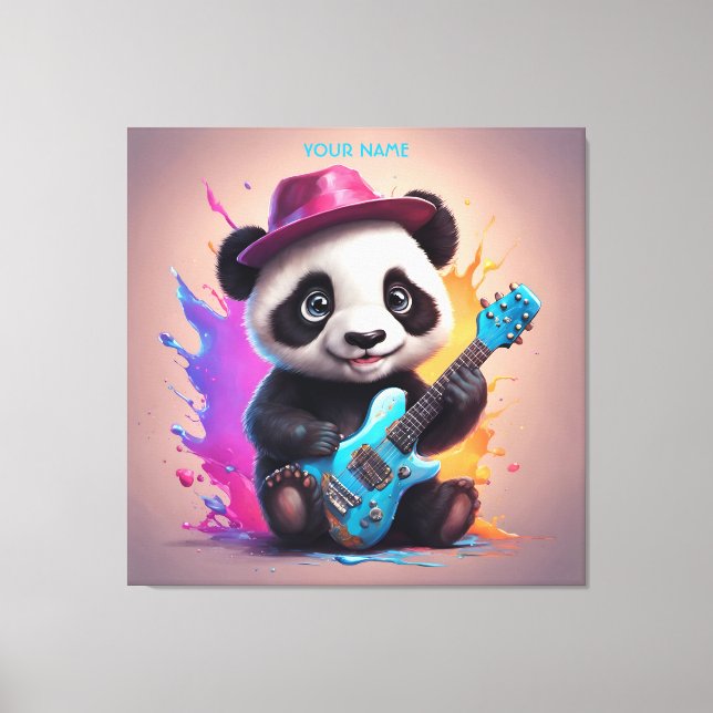 Impressão Em Tela Fantasy Cute Panda Tocando Violão (Frente)