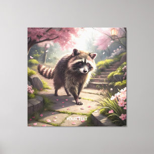 Impressão Em Tela Fantasy Cute Racoon Sakura Garden