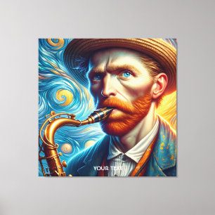 Impressão Em Tela Fantasy Cute Van Gogh Saxofone