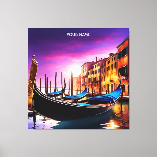 Impressão Em Tela Fantasy Cute Vivid Venice Gondola Sunset (Frente)