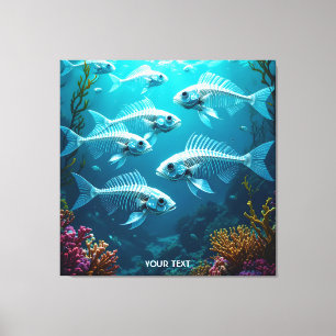 Impressão Em Tela Fantasy - Escola de Peixe de Esqueleto