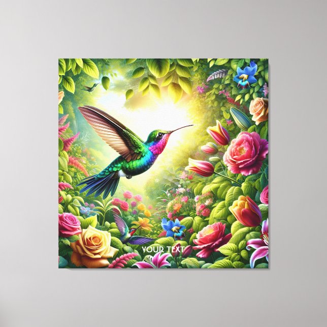 Impressão Em Tela Fantasy Flowers Cute Rainbow Hummingbird (Frente)