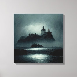 Impressão Em Tela Fantasy Island Lighthouse Misty Foggy Dark Night