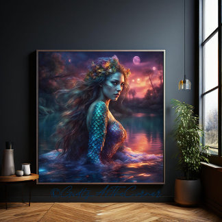 Impressão Em Tela Fantasy Linda Princesa Siren Mermaid Em Um Lago