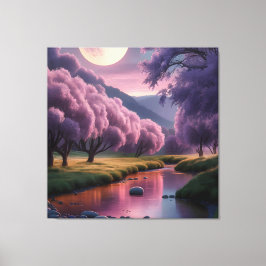 Impressão Em Tela Fantasy Moonlit River Dreamscape Illustration