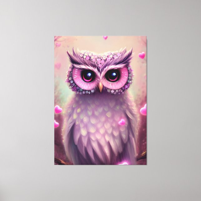 Impressão Em Tela Fantasy Pink Fluffy Kawaii Owl (Frente)