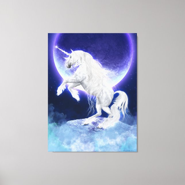 Impressão Em Tela Fantasy Unicorn Stallion Purple Moon (Frente)