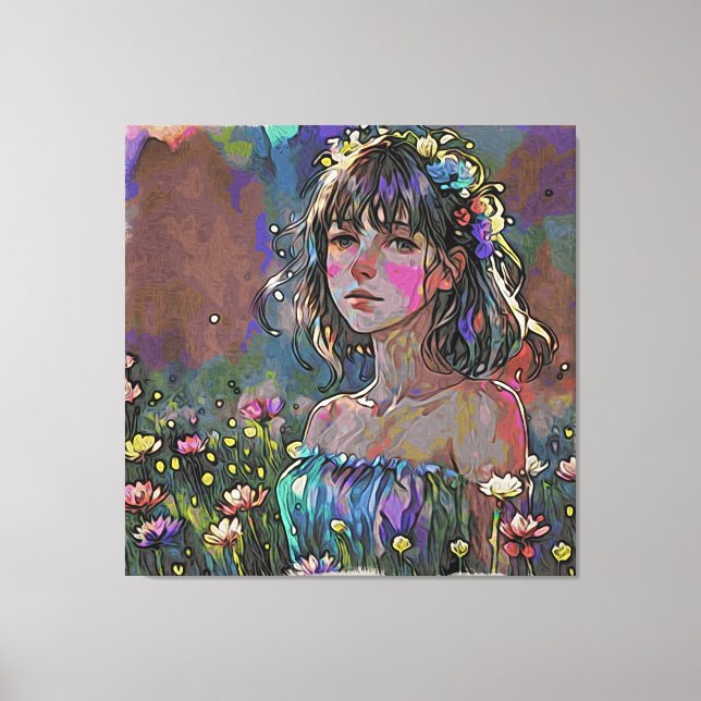 Impressão Em Tela *~ Fantasy Wild Flowers AP56 Art Painting Girl (Frente)