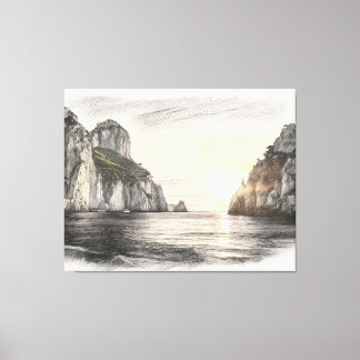 Impressão Em Tela Faraglioni penhascos sobre desenho do pôr do sol n