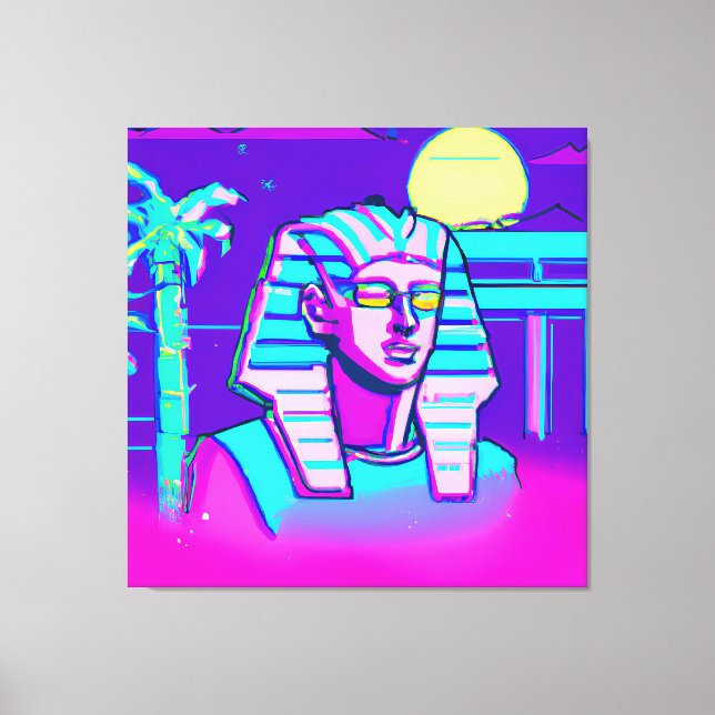 Impressão Em Tela Faraó Synthwave (Frente)