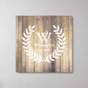 Impressão Em Tela Farmhouse Rustic Barn Wood Laurels Nome da Famíli
