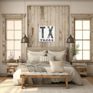 Impressão Em Tela Farmhouse Rustic State Zip Code Texas