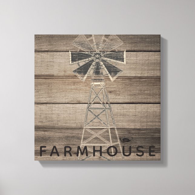 Impressão Em Tela Farmhouse Rustic Weathertic Wood Country Wind Mill (Frente)