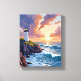 Impressão Em Tela Faro Costeiro Pôr do Sol | Pintura da Praia Oceano