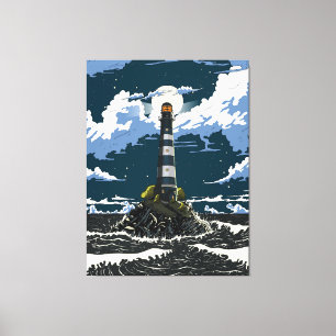 Impressão Em Tela Farol à Noite