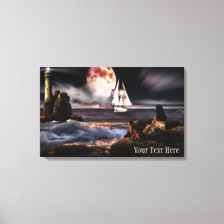 Impressão Em Tela Farol à noite com tela de lua gigante