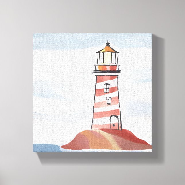 Impressão Em Tela Farol Clássico | Aquarela Costeira Oceânica (Frente)
