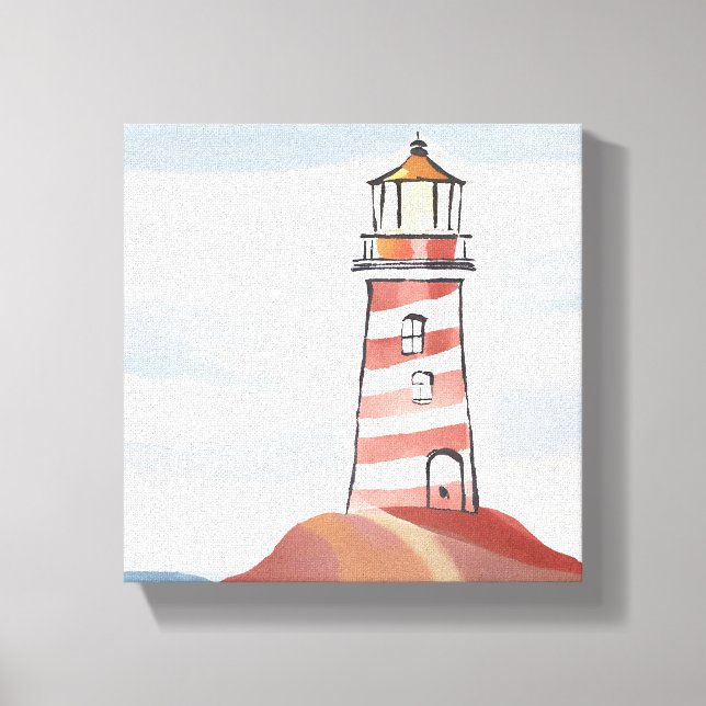 Impressão Em Tela Farol Clássico | Aquarela Costeira Oceânica (Frente)