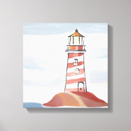 Impressão Em Tela Farol Clássico | Aquarela Costeira Oceânica