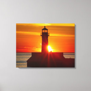 Impressão Em Tela Farol de Minnesota e Nascer do Sol