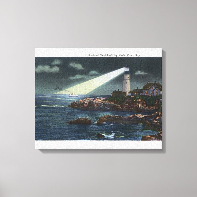 Impressão Em Tela Farol de Portland Head à Noite (Frente)