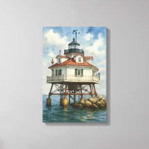 Impressão Em Tela Farol de Thomas Point Shoal Aquarela